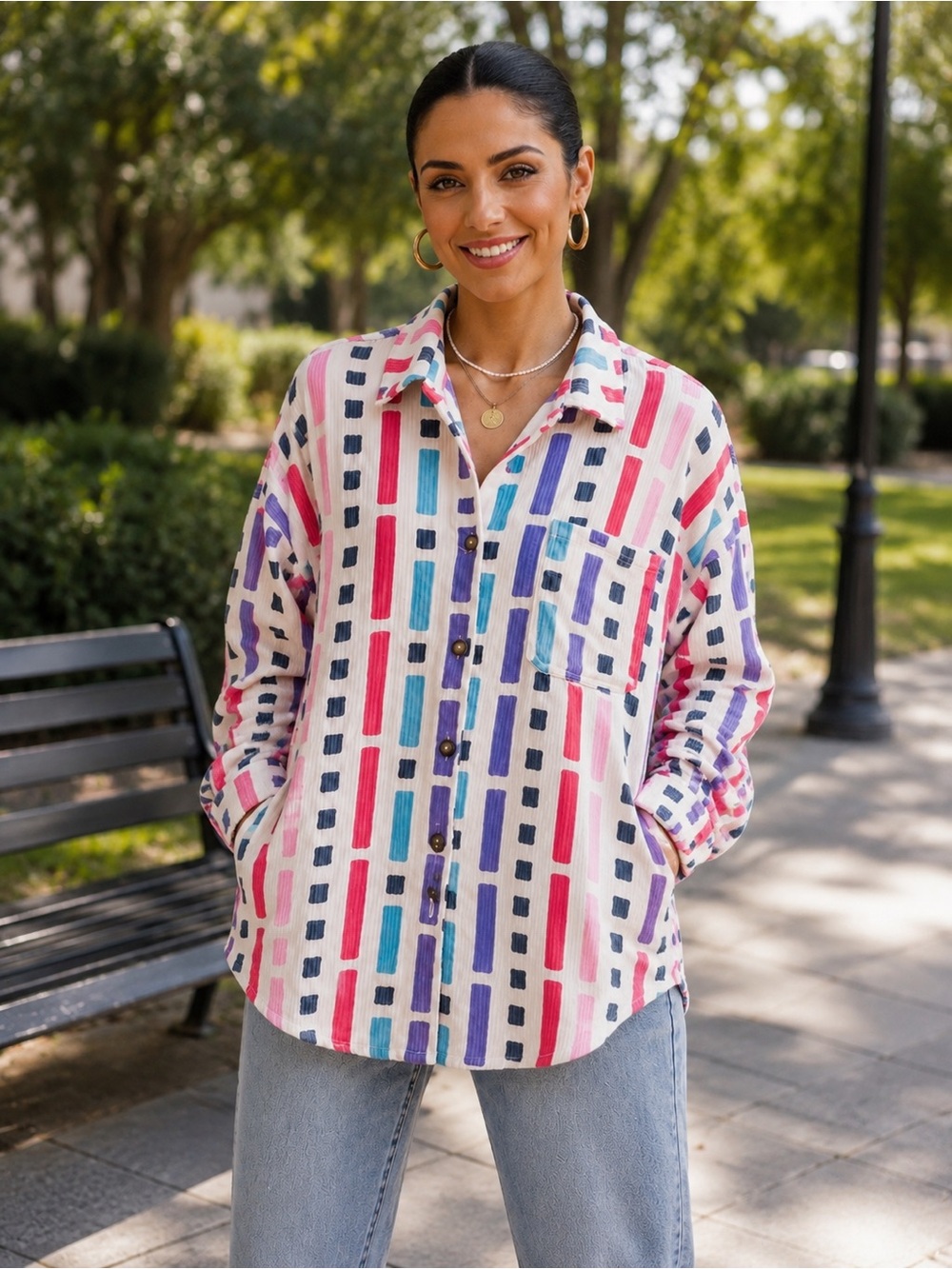 171 NWT Emily Wonder Abstract Print Corderouy Shacket Oversized Medium